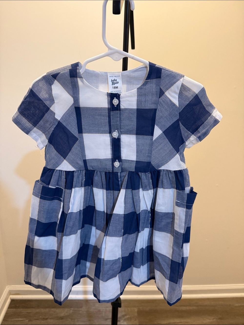 Baby Basics Blue & White Check Cotton Dress - 18M